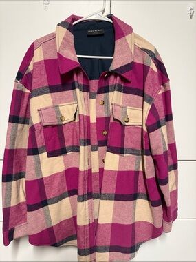 Lane Bryant Hot Pink and Cream Plaid Button-Up Shacket